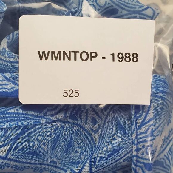 Worthington Blue Keyhole Blouse Women's Large | Geometric Print Short Sleeve Top - Picture 6 of 6